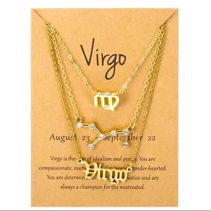 3 piece zodiac Virgo link chain layered necklace set